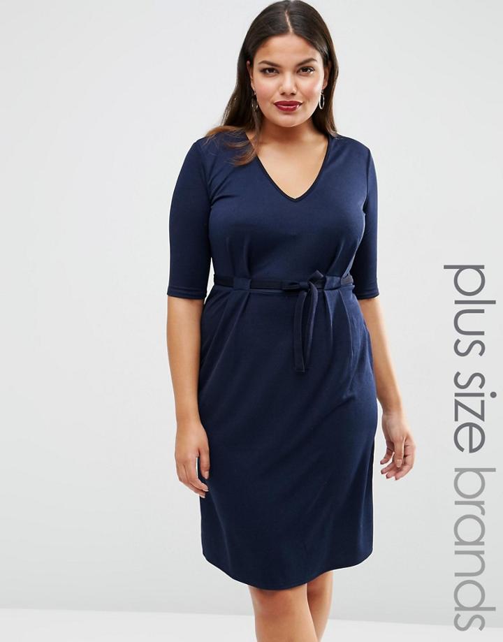 Club L Plus Midi Dress With Pleat Front - Navy