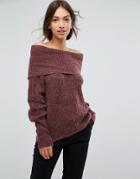 Vila Off The Shoulder Ribbed Sweater - Purple