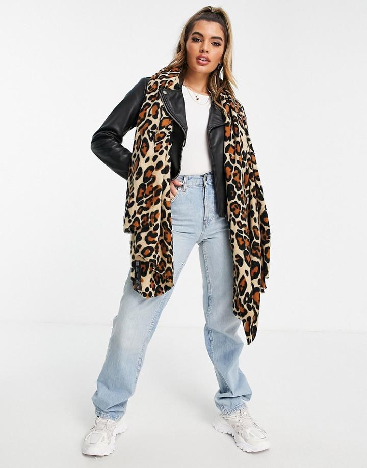 Asos Design Raw Edge Scarf In Leopard Print-multi