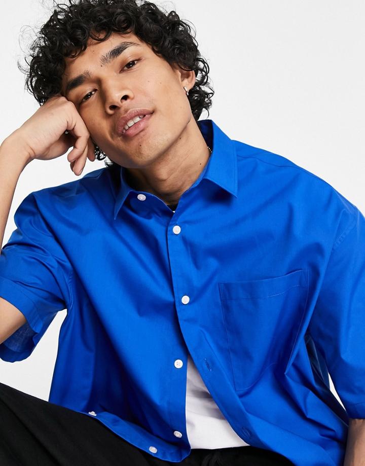 Asos Design Boxy Oversized Dad Shirt In Cobalt Blue