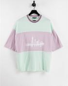 Asos Design Oversized T-shirt In Green & Purple Color Block With City Print-multi