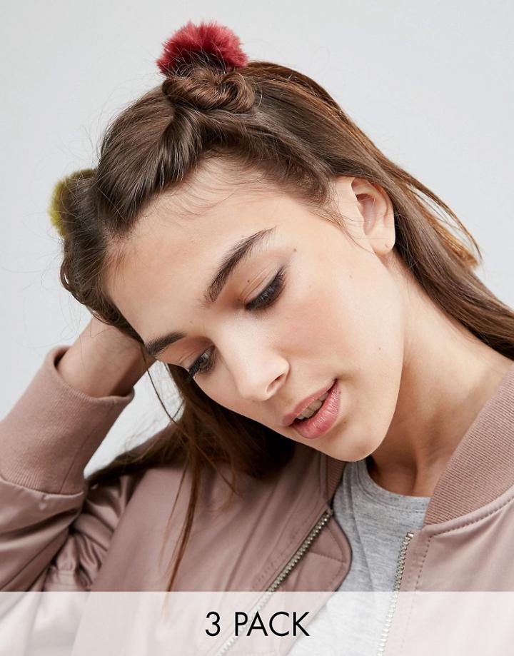 Asos Pack Of 3 Pom Hair Or Brooch Clips - Multi