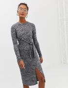Miss Selfridge Bodycon Dress With Knot Tie In Gray - Gray