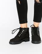 Asos Ambient Leather Hiker Lace Up Boots - Black