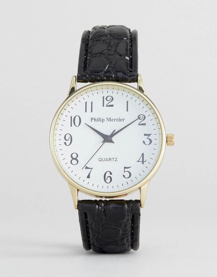 Philip Mercier Black Watch With White Dial - Black