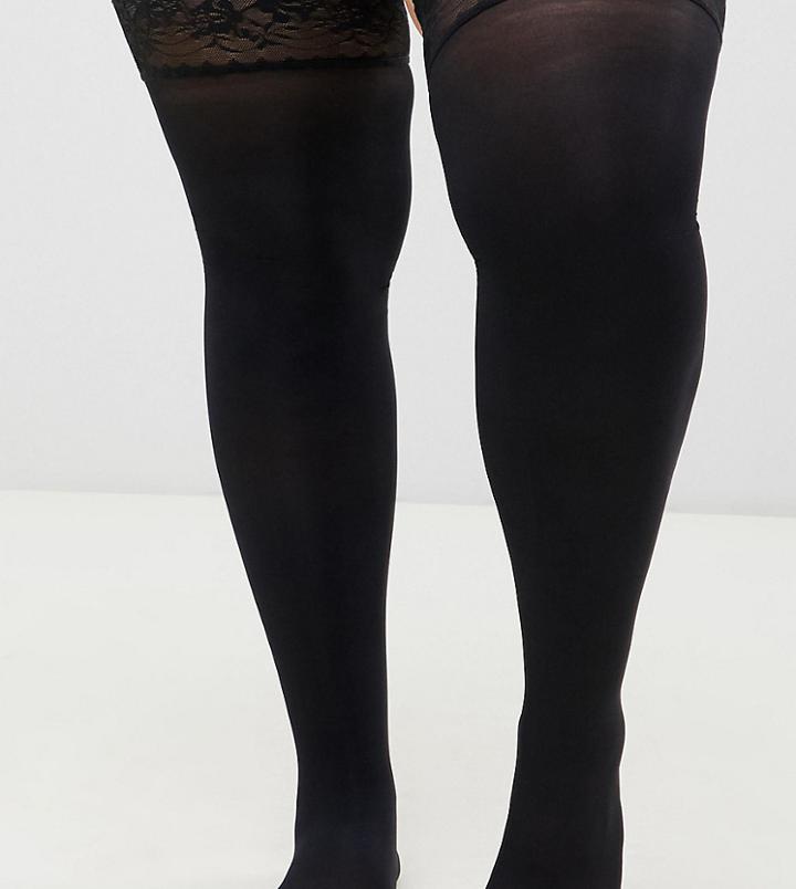 Asos Design Curve 50 Denier Lace Top Hold Ups-black