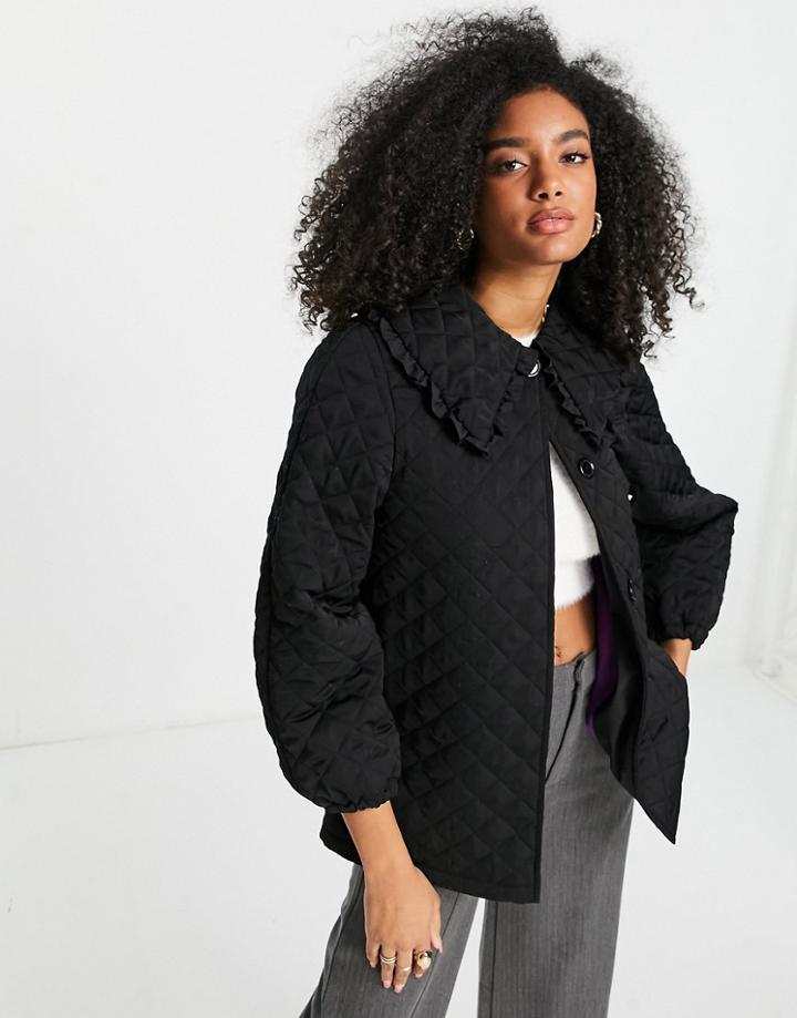 Helene Berman Collar Detail Quilted Swing Coat In Black