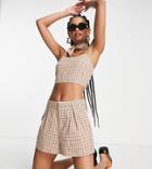 Heartbreak Tall Shorts In Brown Gingham - Part Of A Set-black