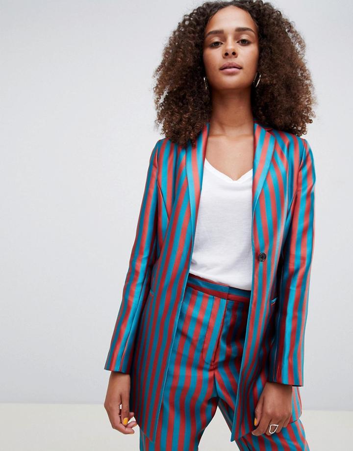Asos Design Tailored Longline Stripe Jacquard Blazer - Multi