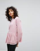 Asos Sweatshirt With Mesh Frill Hem - Pink