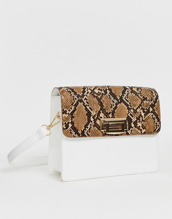 Glamorous Two Tone Structured Shoulder Bag-white