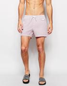 Asos Short Length Swim Shorts In Red With Seersucker Stripe - Red