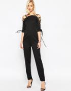 Lavish Alice Tapered Jumpsuit With Lace Up Detail - Black