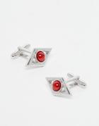 Asos Cufflinks In Silver With Red Stone - Red