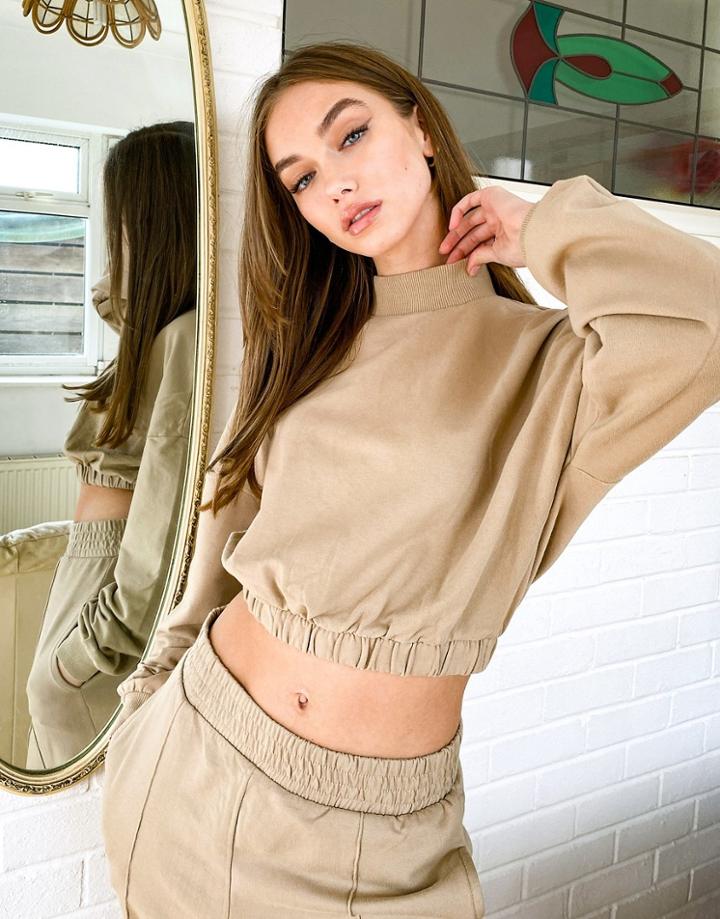 Bershka Cropped Sweatshirt Top In Camel-brown