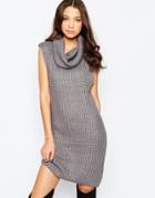 Brave Soul Tall Chunky Knit Sweater Dress With Cowl Neck - Mid Gray Marl