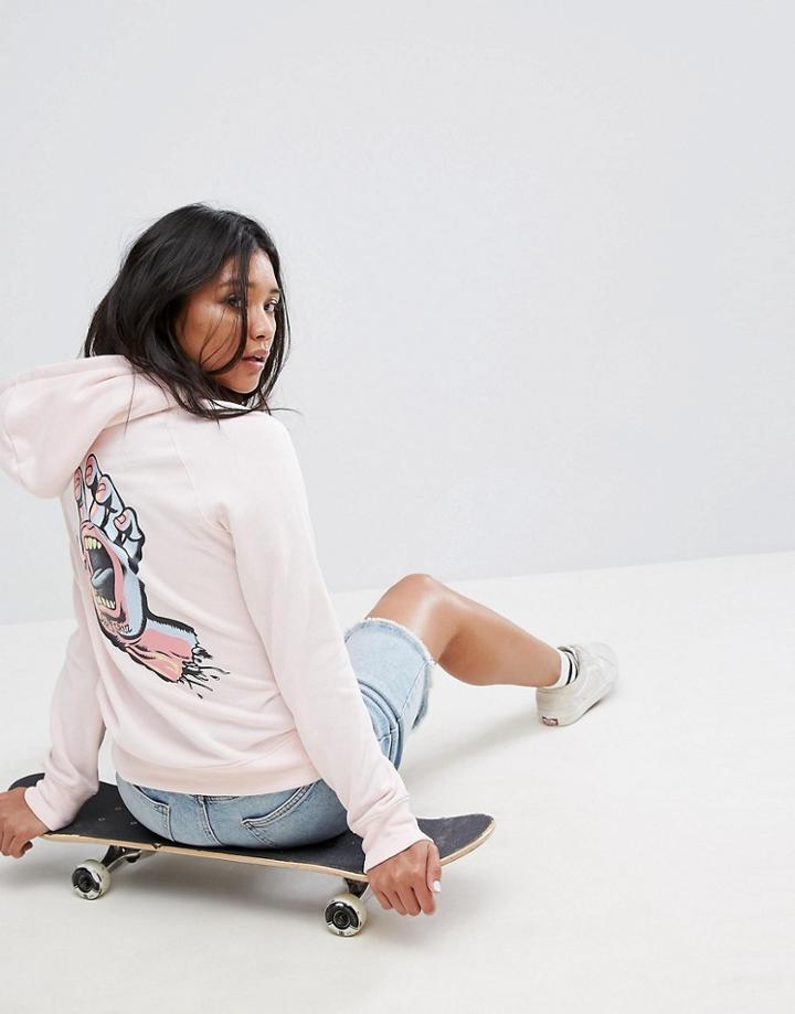 Santa Cruz Pull Over Hood With Screaming Hand Back Print - Pink