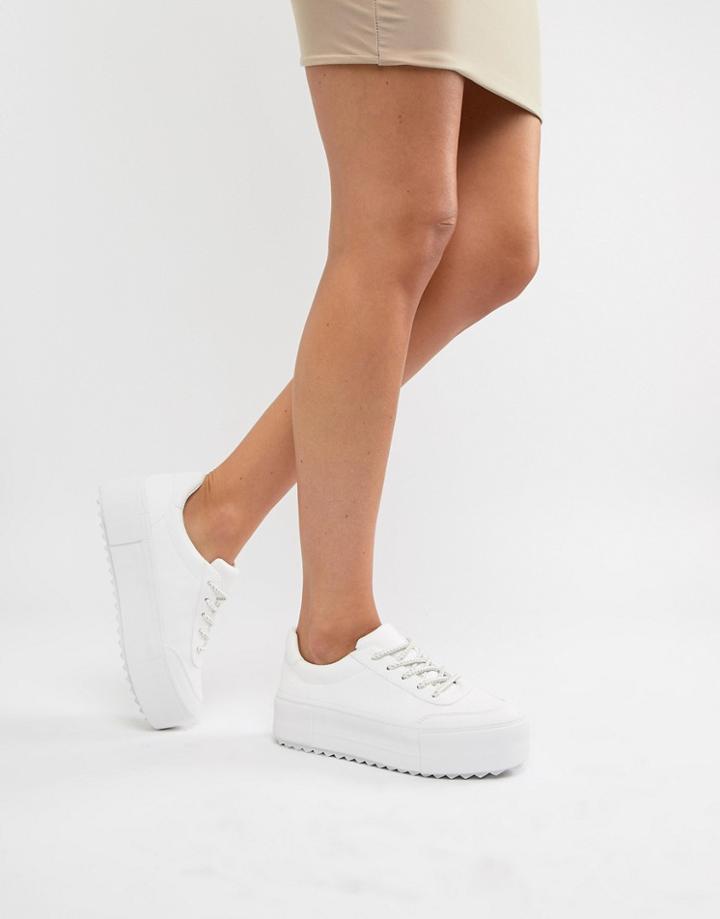 Bershka Flatform Sneaker In White - White