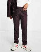 Asos Design Slim Suit Pants In Burgundy Pinstripe-red