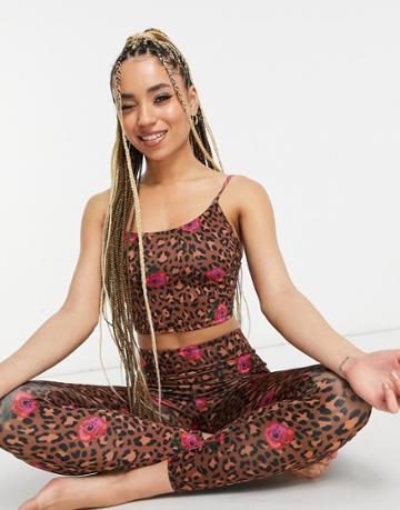 Onzie Bella Light Support Yoga Cami Top In Floral Leopard-multi