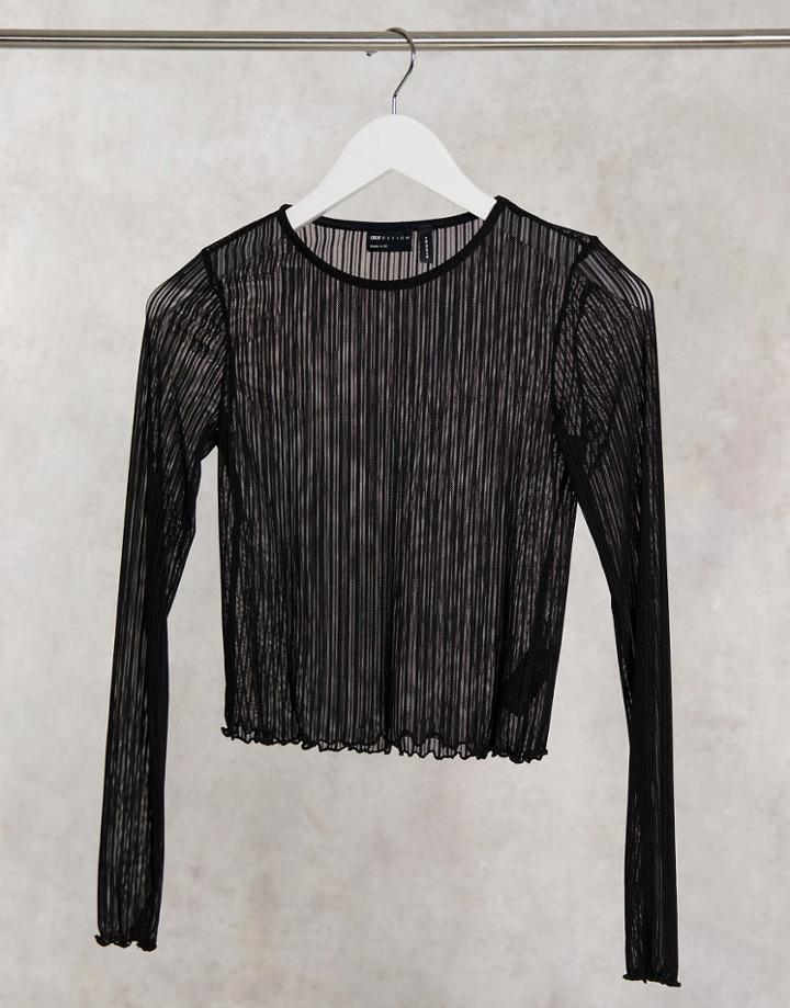 Asos Design Stripe Mesh Long Sleeve Top In Black