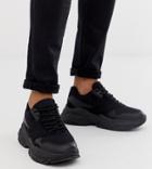 Asos Design Wide Fit Sneakers In Black Mix With Chunky Sole