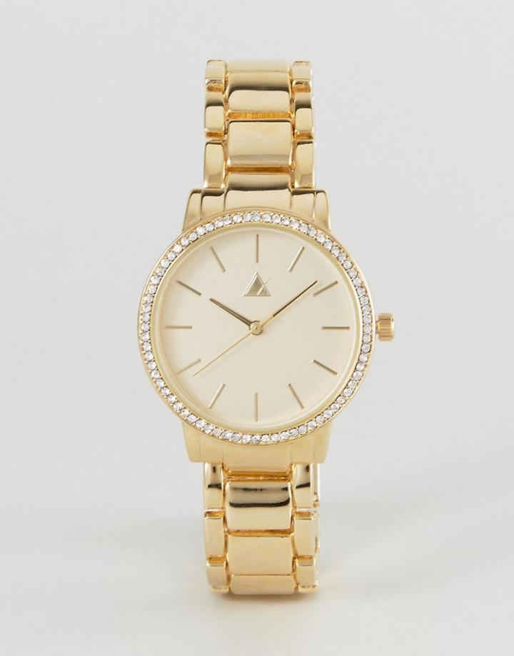 Asos Premium Crystal Detail Metal Bracelet Watch - Gold