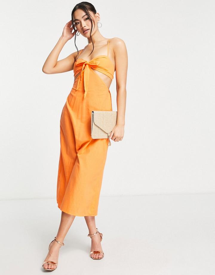 Trendyol Knot Front Midi Cami Dress In Orange