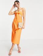 Trendyol Knot Front Midi Cami Dress In Orange
