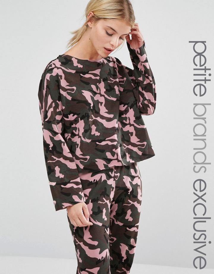 One Day Petite Oversized Sweat Top In Camo Print Co-ord - Multi