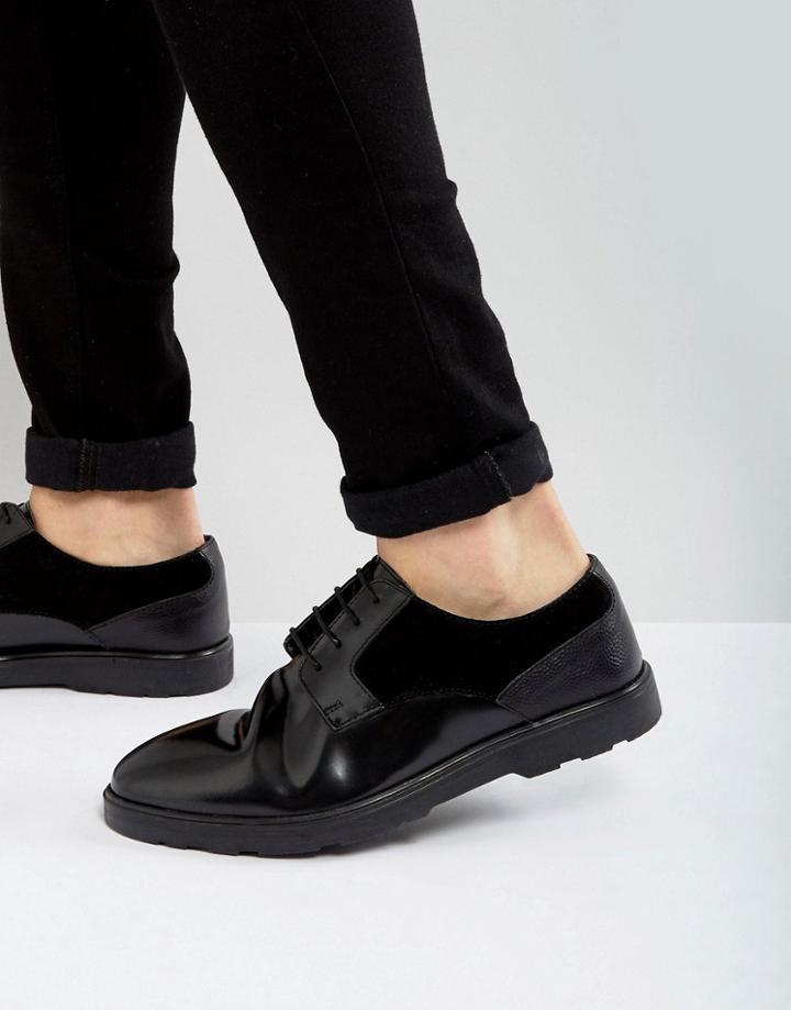 Asos Derby Shoes In Black Leather With Suede And Scotchgrain Panels - Black