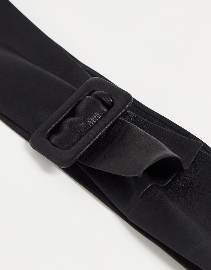 Asos Design Leather Wide Waist Belt With Covered Buckle In Black