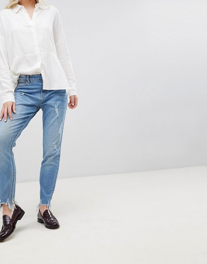 Jdy Albany Destroyed Hem Straight Jeans - Blue