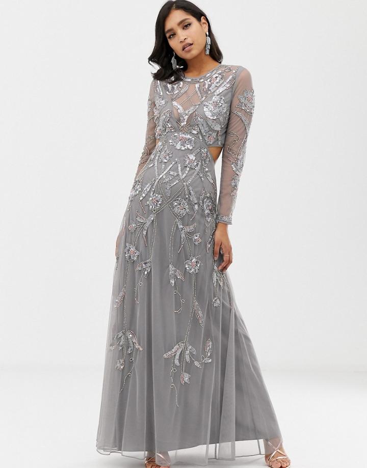 Asos Design Ergonomic Embellished Maxi Dress-gray