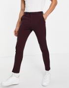 Asos Design Smart Super Skinny Oxford Pants In Burgundy-red