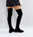 Asos Keep Up Wide Fit Flat Over The Knee Boots - Black