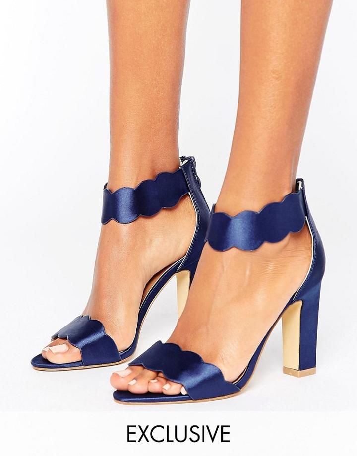 The March Scallop Heeled Sandals - Navy