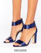 The March Scallop Heeled Sandals - Navy