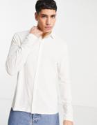 Asos Design Long Sleeve Button Through Jersey Shirt In Cream-white