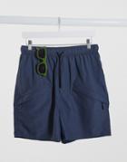 Asos Design Swim Shorts In Lightweight Navy Fabric With Pockets Mid Length