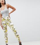 Asos Design Rivington High Waisted Denim Jeggings In Scarf Print-white