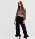 Asos Design Tall Broderie Pants With Ruffle Hem And Trim - Black