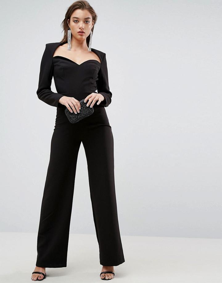 Asos Jumpsuit With Sweetheart Neckline And Wide Leg - Black