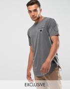 Only & Sons Curved Hem Longline Badge T-shirt - Blue