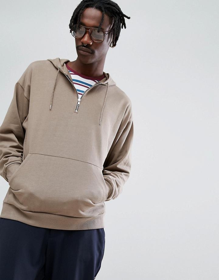 Asos Oversized Half Zip Hoodie In Brown - Brown
