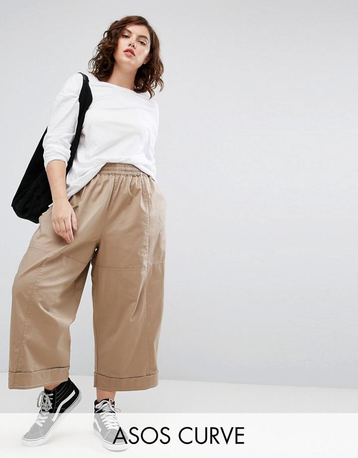 Asos Curve Balloon Fit Wide Leg Chino - Beige