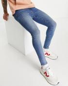 Asos Design Spray On Jeans With Powerstretch In Vintage Mid Wash-blues