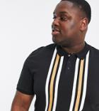 Threadbare Plus Stripe Polo In Black