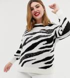 New Look Curve Sequin Sweater In Zebra - Black