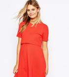 Asos Maternity Nursing Textured Skater Dress With Double Layer - Red